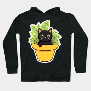 Catnip Cartoon Cat Tee: Minimalist Pot with Cute Black and White Kitty Hoodie